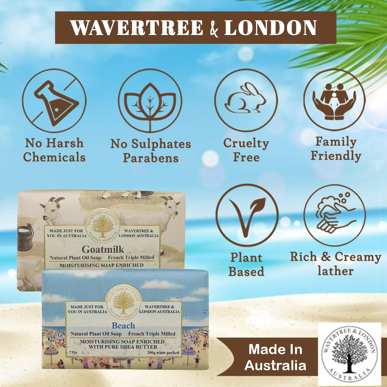 Duo Gift Box (2 Bars) - 7Oz Goats Milk and Beach Scented Moisturizing Triple Milled Natural Soap Bars - Pure Plant Oil Soap Bars for All Skin Types