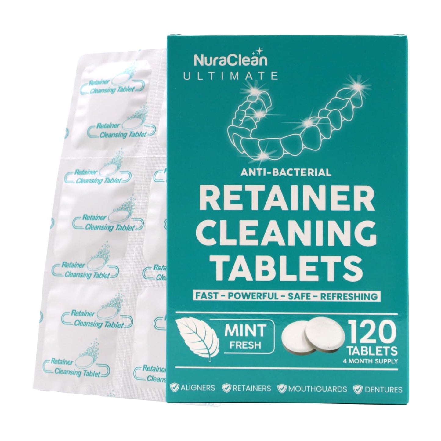 Ultimate Retainer Cleaner Tablets – 120 Count – Dental Pod, Braces, Mouthguard & Denture Cleaning – Fast-Acting, Daily Safe Formula – Freshens & Removes Stains