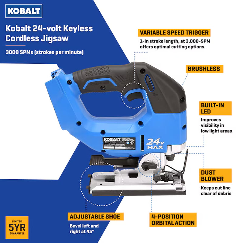 24-Volt Brushless Variable Speed Keyless Cordless Jigsaw (Battery Not Included)
