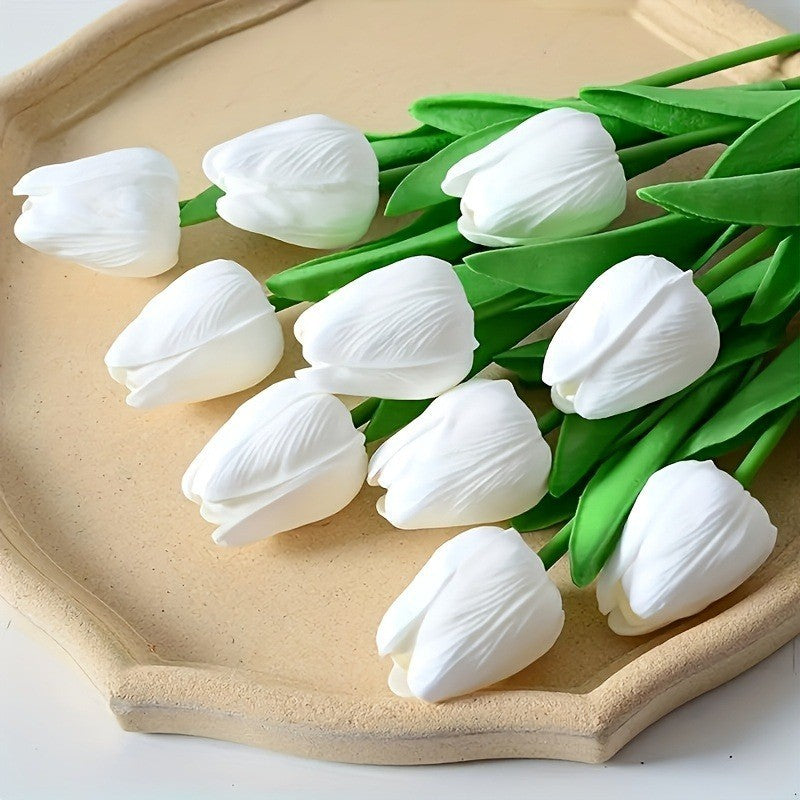 10/20 Artificial White Tulip Bouquet - 13In for Home Decoration and Weddings