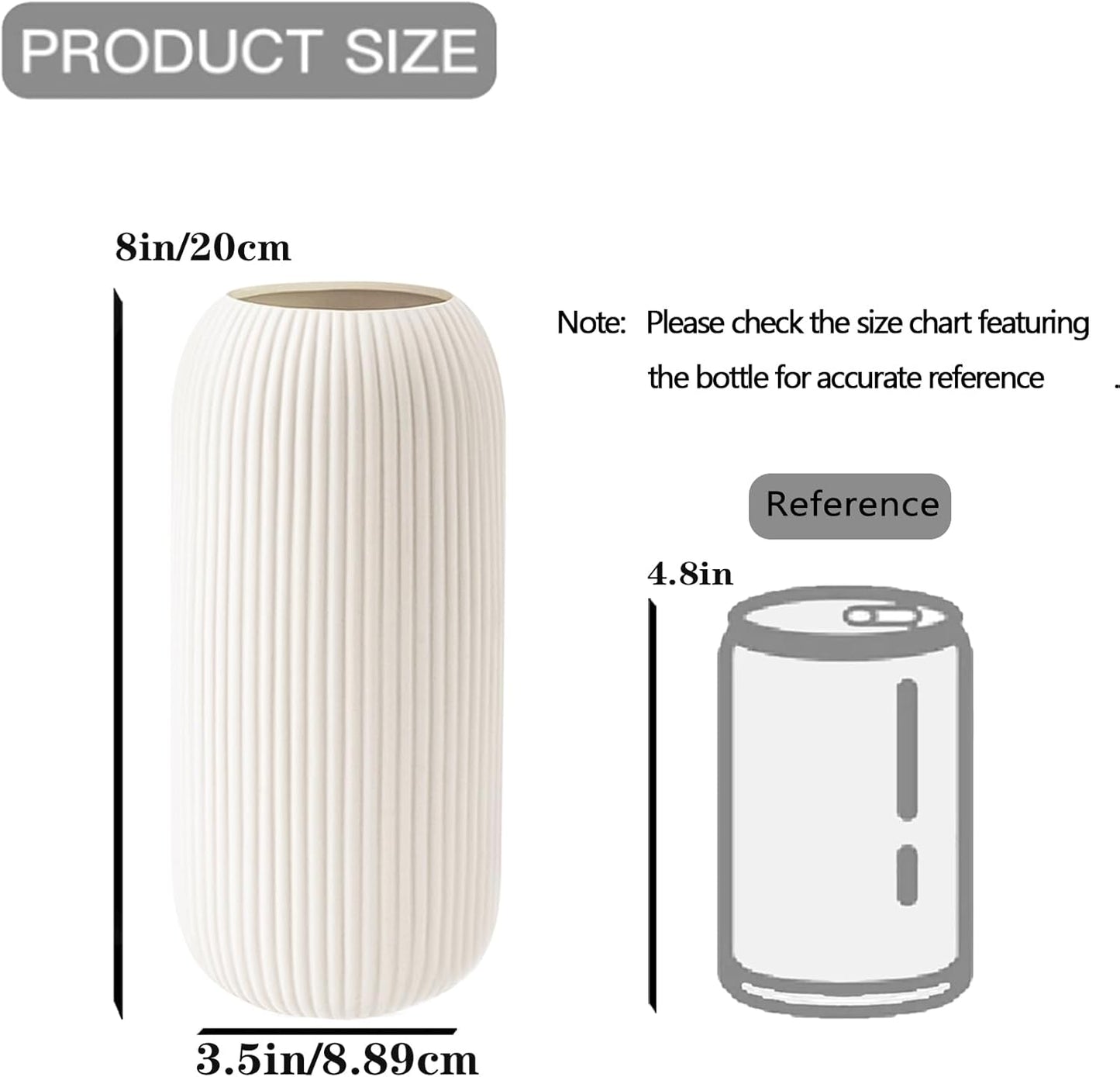 White Ceramic Vase for Flowers, 8 INCH Modern Small Ribbed Textured White Flower