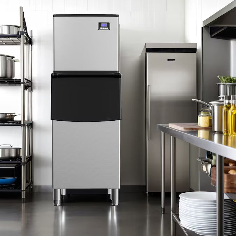 22.2-In Flip-Up Door for Commercial Use Cubed ( Silver,400Lbs/24H Ice Maker,250Lbs Ice Storage,Auto-Clean )