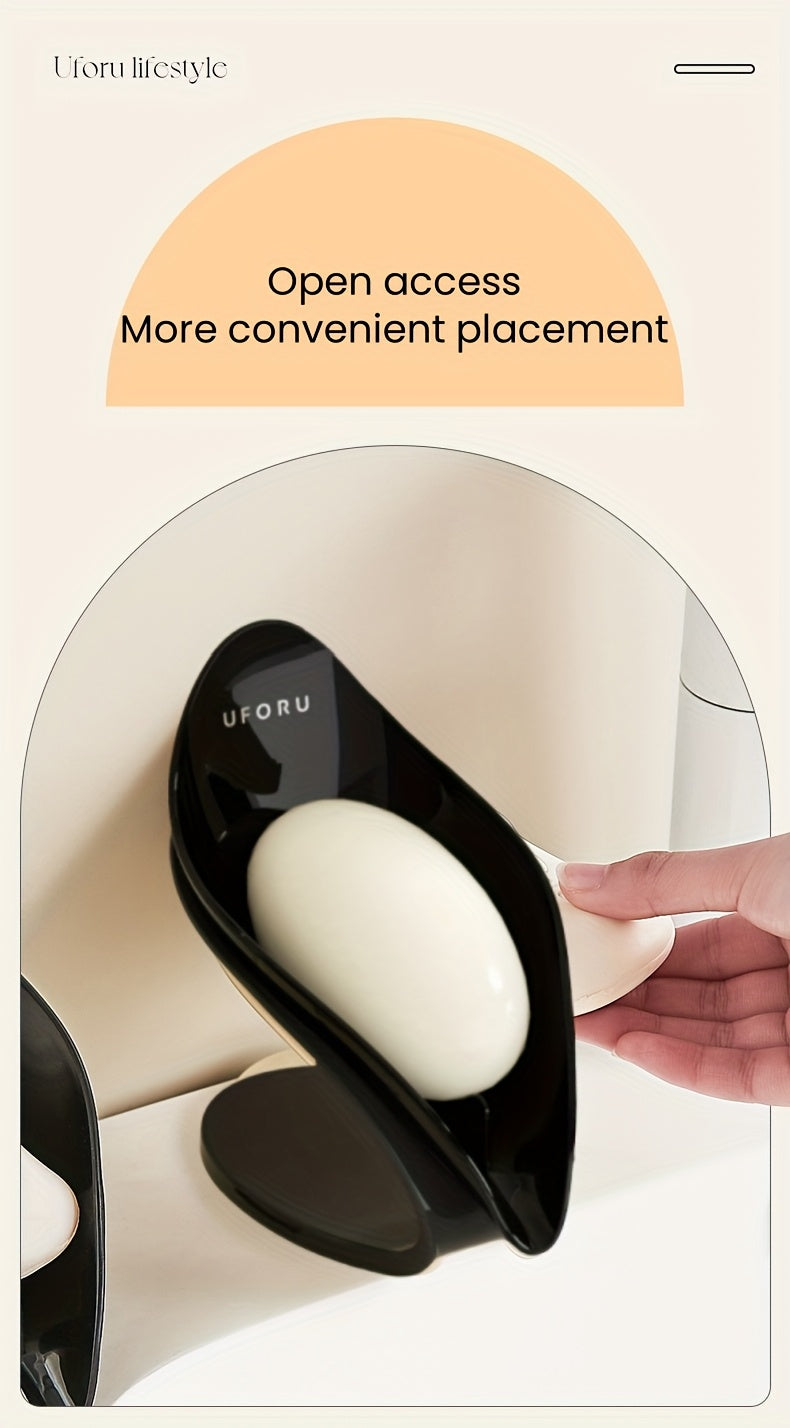 1pc Self Draining Soap Holder, Suction Cup Soap Dish, Shower Soap Bar Holder, Leaf Shape Soap Holder, Soap Dish Dispenser For Shower, Bathroom, Kitchen Sink Frame/art
