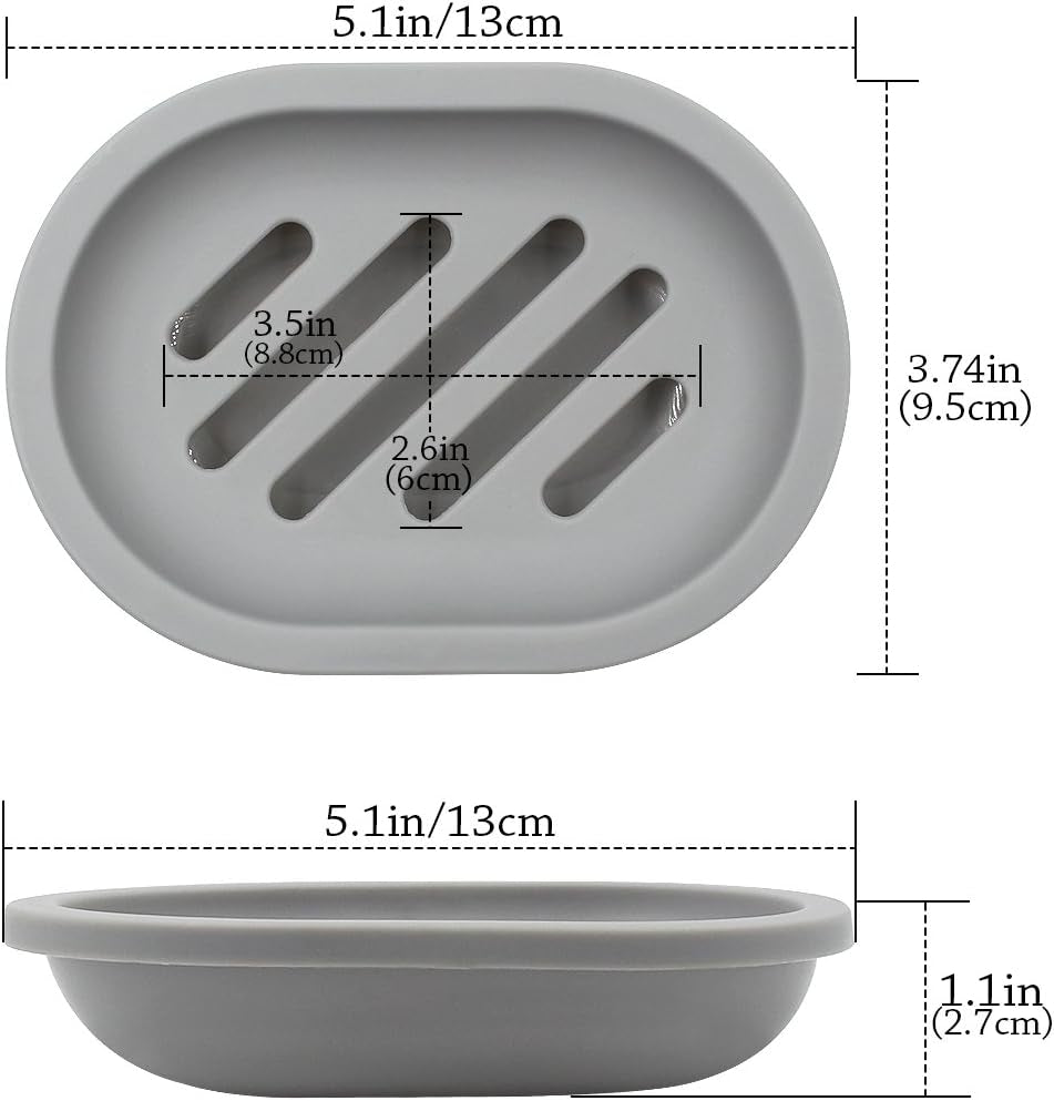 2-Pack Soap Dish with Drain, Soap Holder & Saver, Easy Cleaning, Dry, Stop Mushy Soap (Gray)