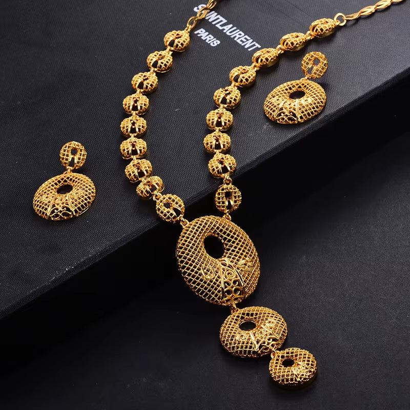 Dubai Gold Color Earrings/Necklaces/Jewelry Sets for Women African/Nigeria Jewellery Gifts Band Gift Box