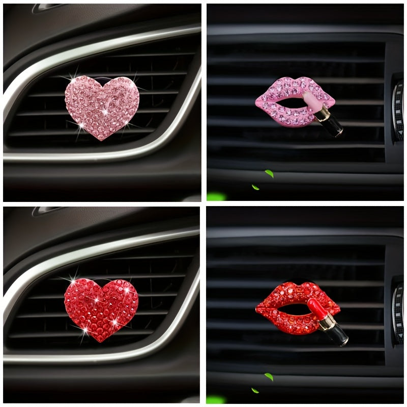 2pcs Car Air Outlet Aromatherapy💕 Clip💯 - Creative Rhinestone Heart Design - Perfume Decoration Clip - For Car Interior - Suitable for Women👑 & Girls - Perfect Gift for Car Lovers💖