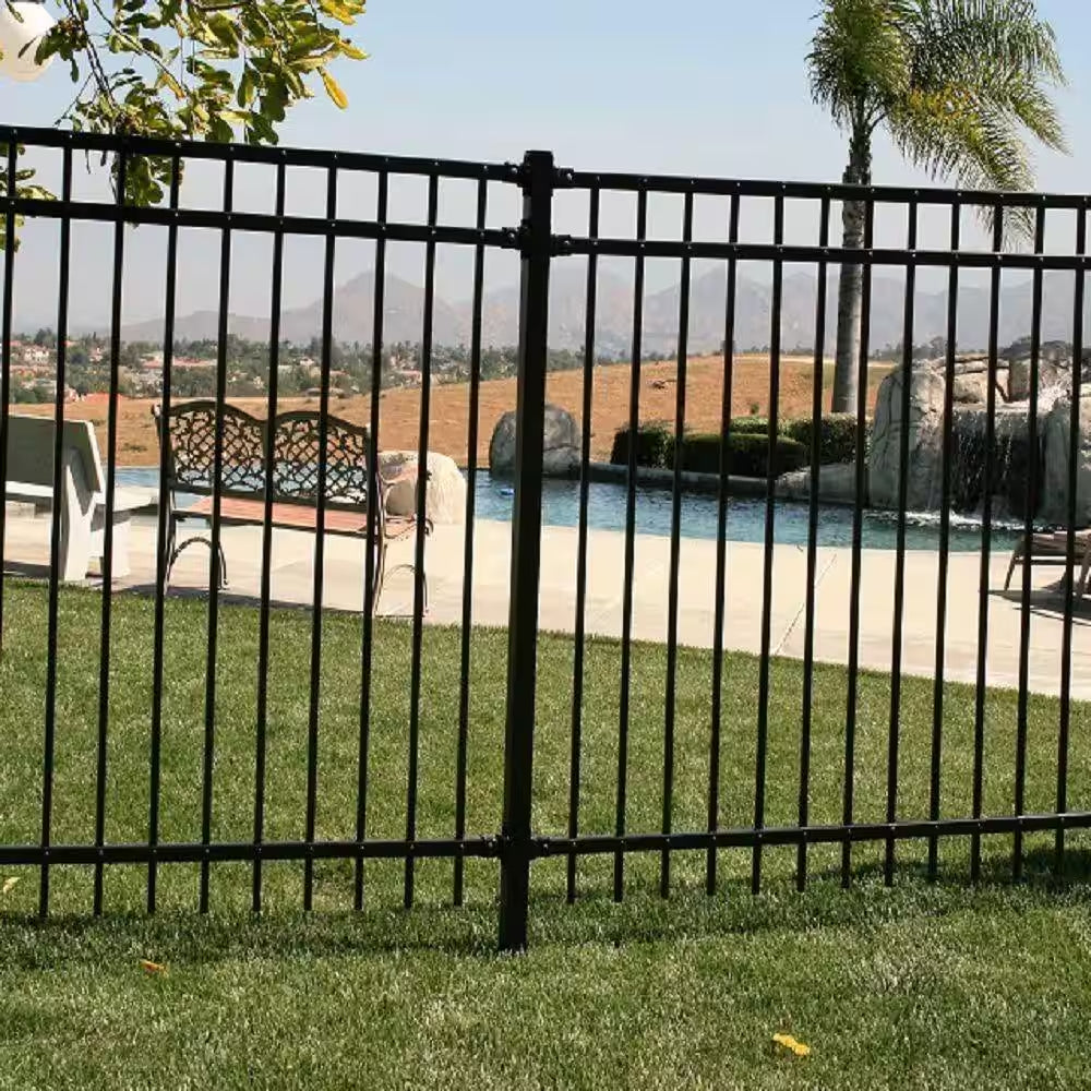 2 In. X 2 In. X 4 Ft. Black Metal Fence Post with Flange and Post Cap