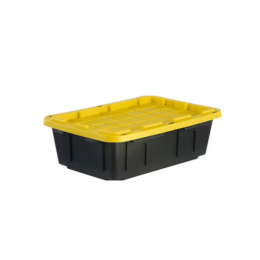 Commander Medium 16 -Gallons ( 64 -Quarts ) Black and Yellow Stackable Tote with Standard Snap Lid