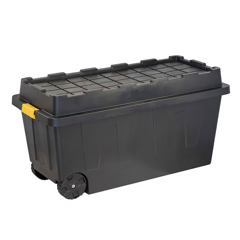 Commander Medium 16 -Gallons ( 64 -Quarts ) Black and Yellow Stackable Tote with Standard Snap Lid