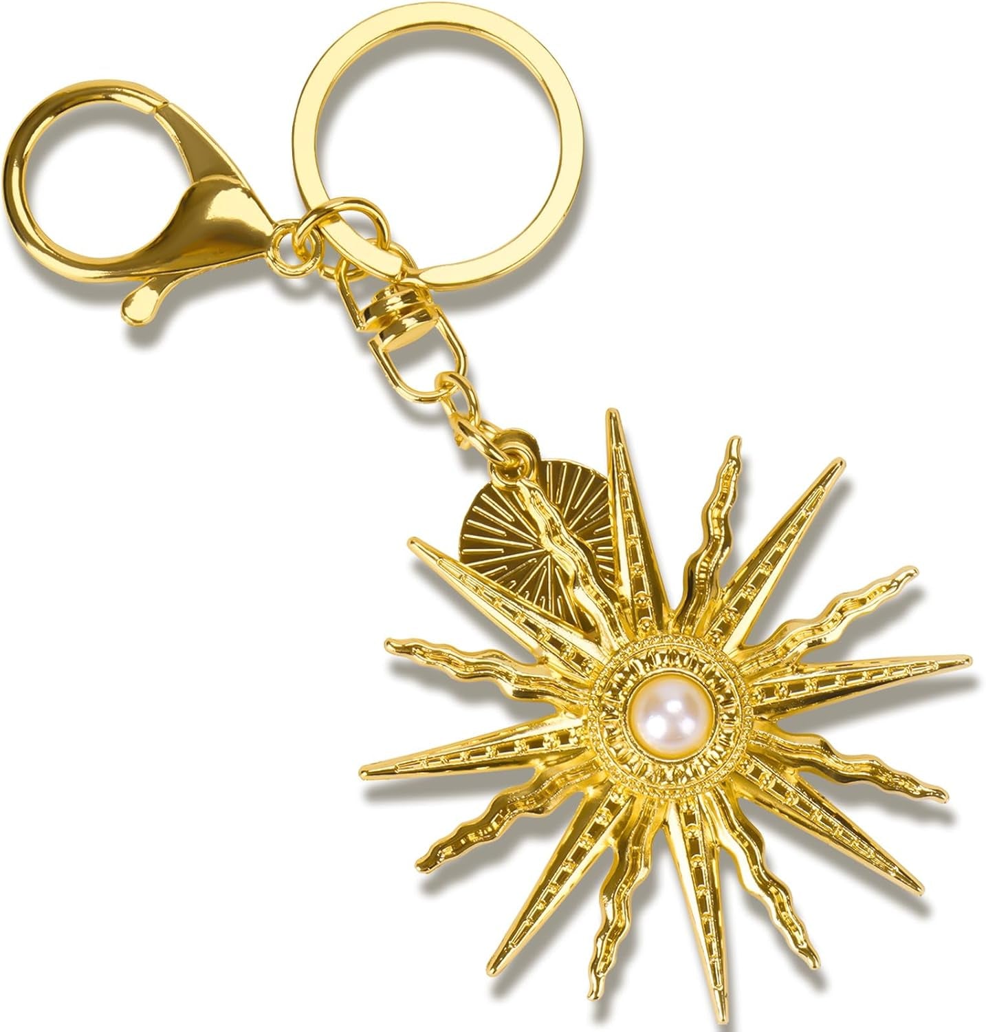 Sun Hanging Rear View Mirror Accessories, Boho Aesthetic Keychain Rearview Mirror Hanging Car Charm Ornament for Women & Men (Gold)