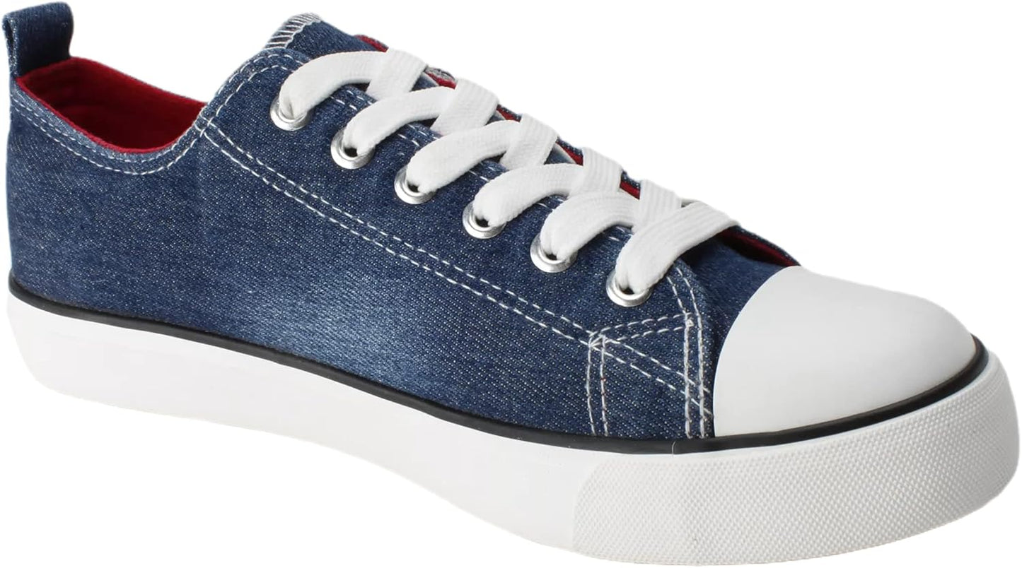 Women'S Low Top Canvas Sneaker Shoes, Comfortable Brushed Washed Denim Upper, Lace Up, Perfect for Gym, Walking or Dress