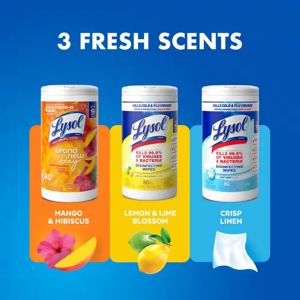 Disinfecting Wipes, Essential Cleaning Supplies, Multi-Scent Sanitizing Wipes Bundle, 80 Count (3-Pack)