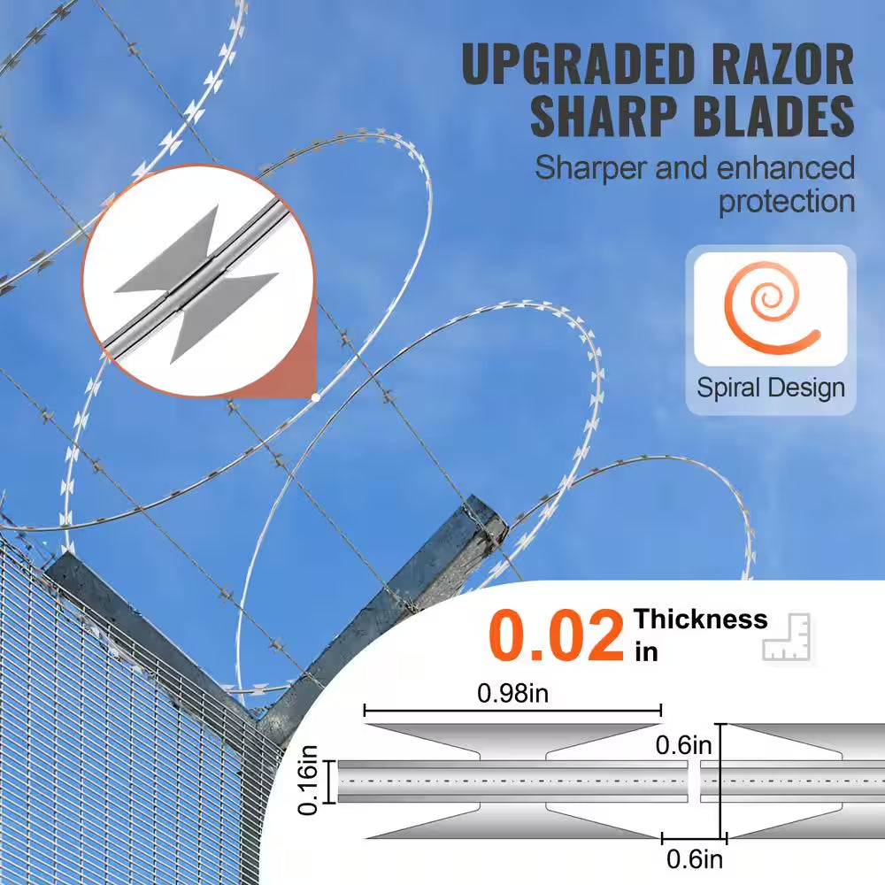 Razor Wires, 98 Ft. Razor Barbed Wire, 2 Rolls Razor Wire Fencing Razor Fence, Razor Ribbon Barbed Wire Galvanized Razor