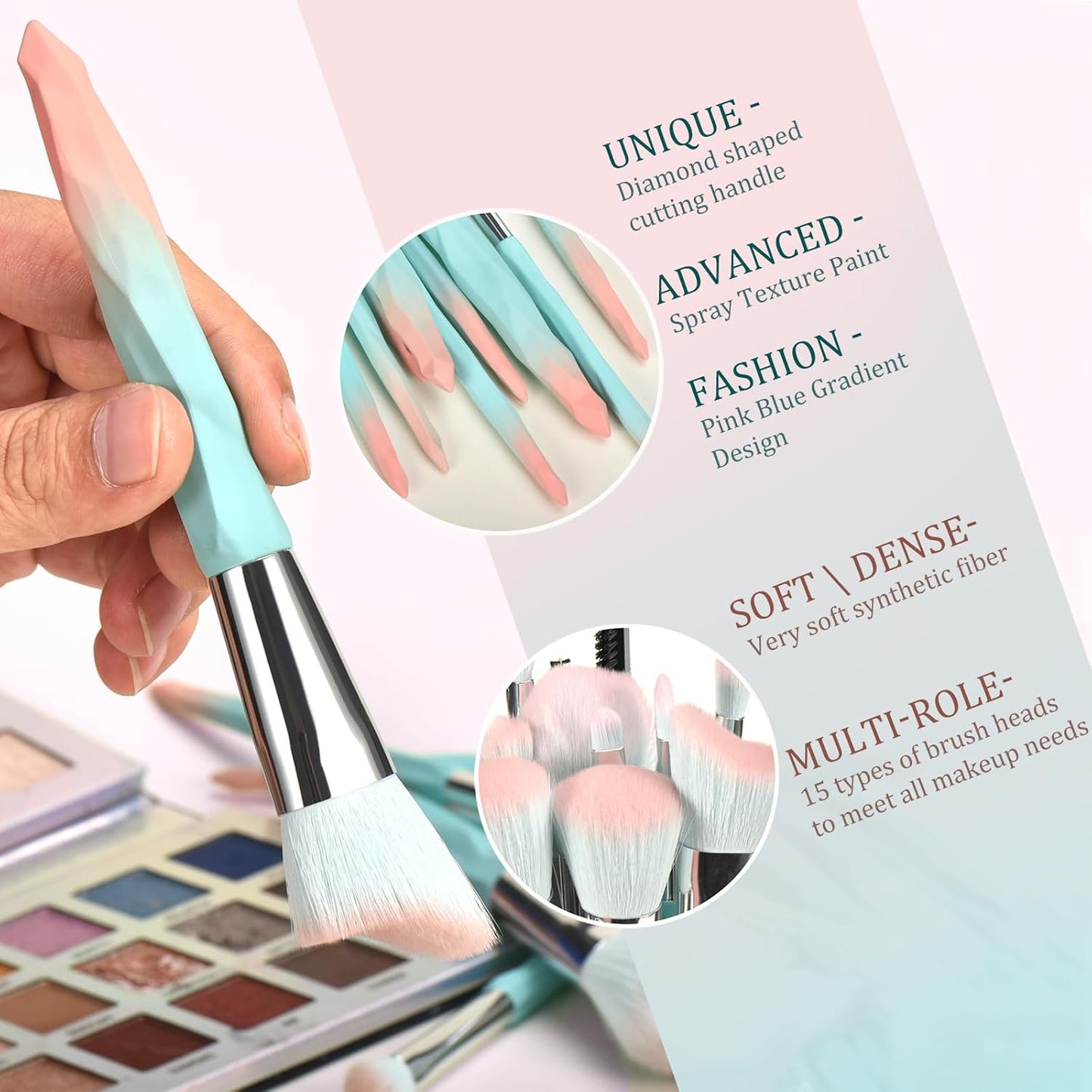 18Pcs Pink Blue Makeup Brush & Sponge Set – Soft Synthetic, Gift for Her