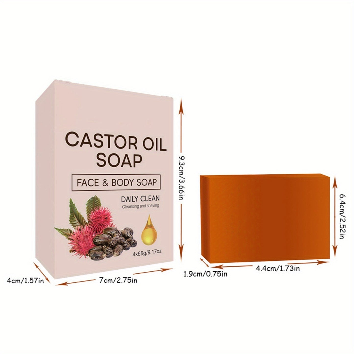 4pcs 2oz Castor Oil Herbal Soap, Bar Soap for Face Body & Hair, Nourishing, Gentle Cleansing for Men and Women