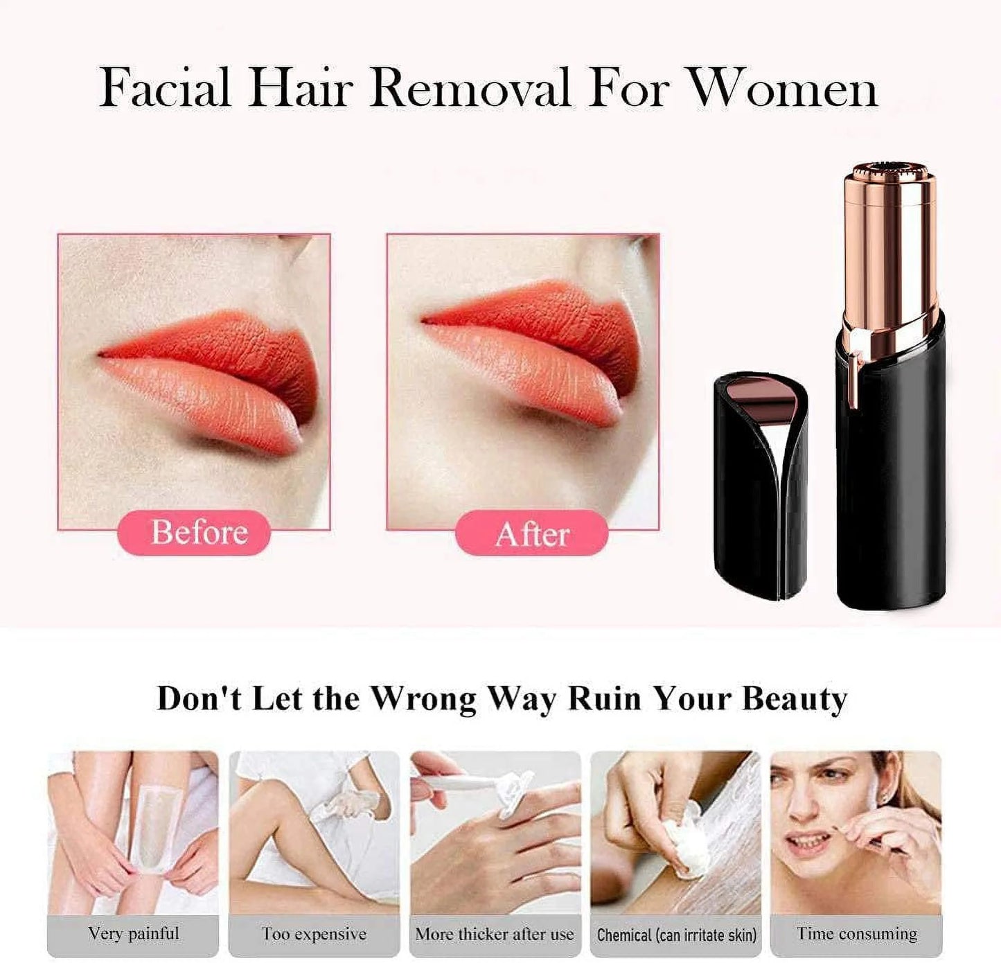 Facial Hair Removal for Women, Mini Hair Remover, Electric Razor Shaver Portable Painless Bikini Epilator for Lips, Chin, Armpit, Peach Fuzz, Arms, Legs,And USB Rechargeable