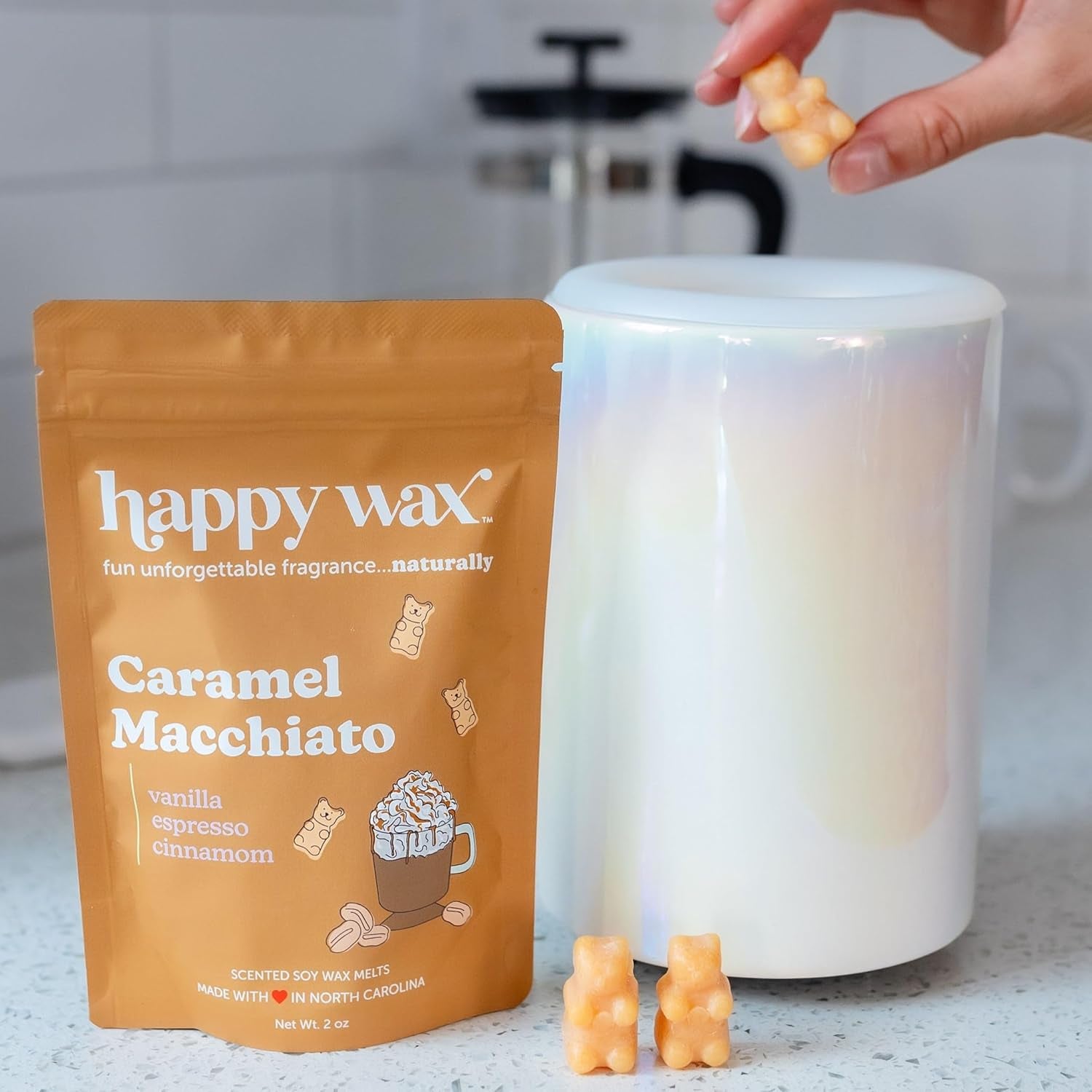 Caramel Macchiato Scented Bear Wax Melts - Natural Strong Coffee Scented - Infused with Essential Oils - Non Toxic & Pet Safe - (8 Oz Pouch)