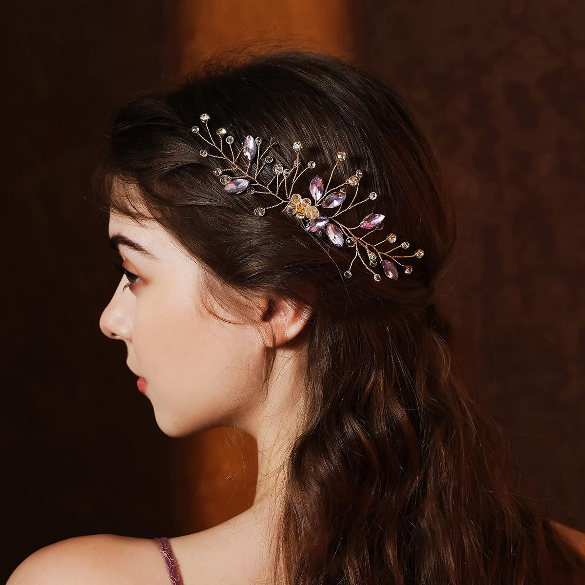 Bridal Handmade Colourful Rhinestone Hair Accessory - Sparkly Headpiece with Clips and Side Combs for Women, Girls