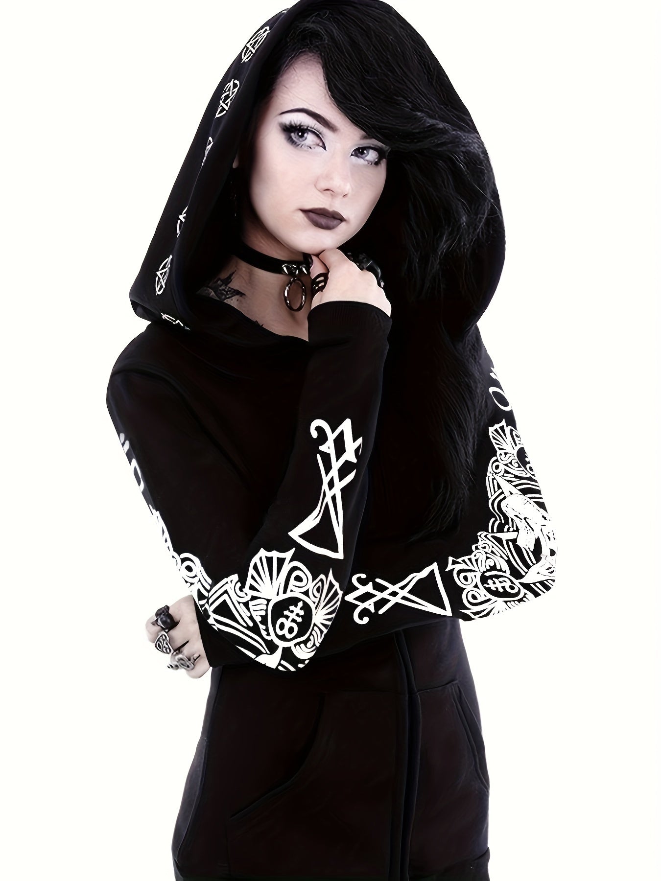 Women's Fashion Punk Print Zipper Sweatshirt