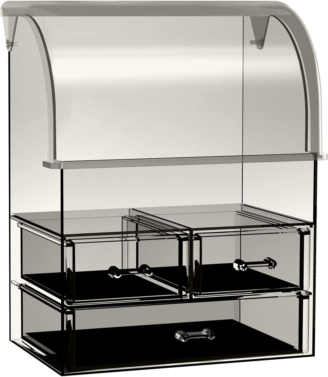 Cosmetic Makeup Organizer, Acrylic Cosmetic Display Cases with Lid for Dustproof Waterproof, Cosmetic Storage Box with 3 Drawers for Makeup Tools, Lipsticks, Perfume, Jewelry (Black Clear)