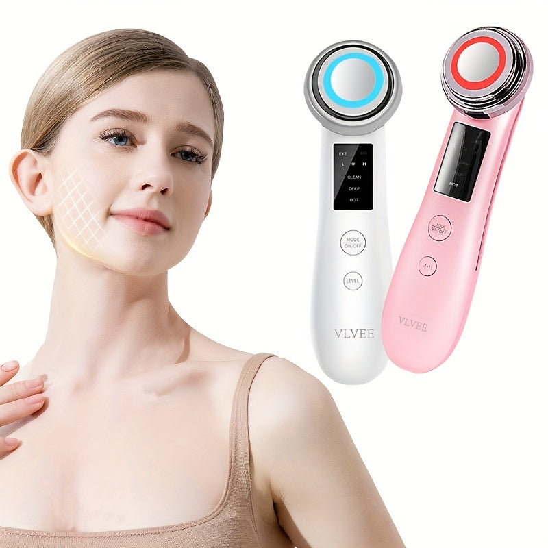 Vlvee Facial Beauty Instrument: Vibrating Massage with Four Color LED Lights - Clean, Deep, Hot, And Eye Care Modes - USB Charged, No Fragrance