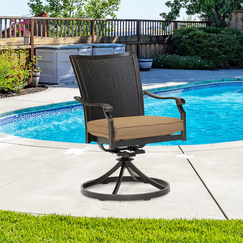 Traditions 5 -Piece Bronze Patio Dining Set Aluminum round Table with 4 Tan Cushions Swivel Chairs