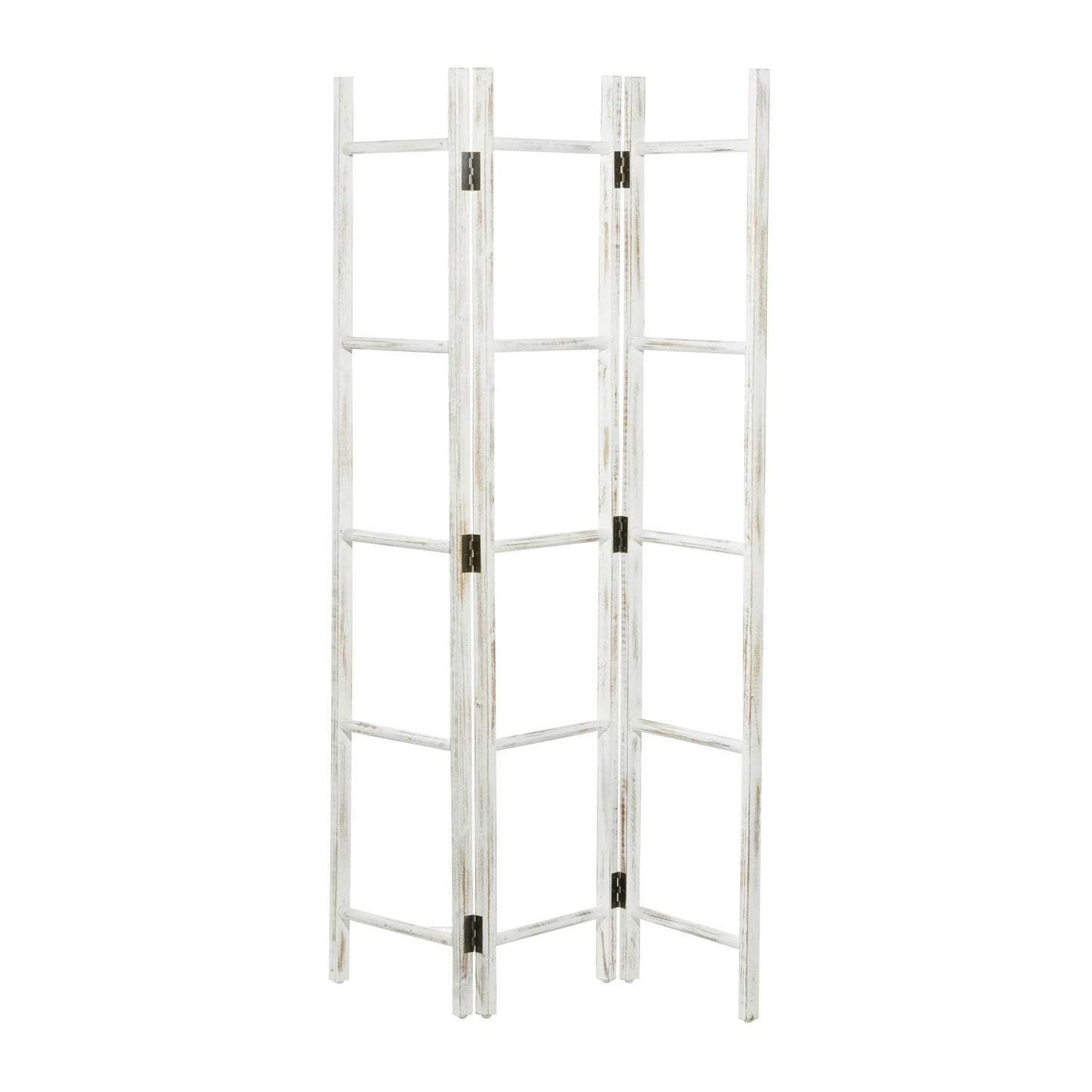 48" X 71" White Wood Ladder 15 Rung Ladder with 3 Panels, 1-Piece