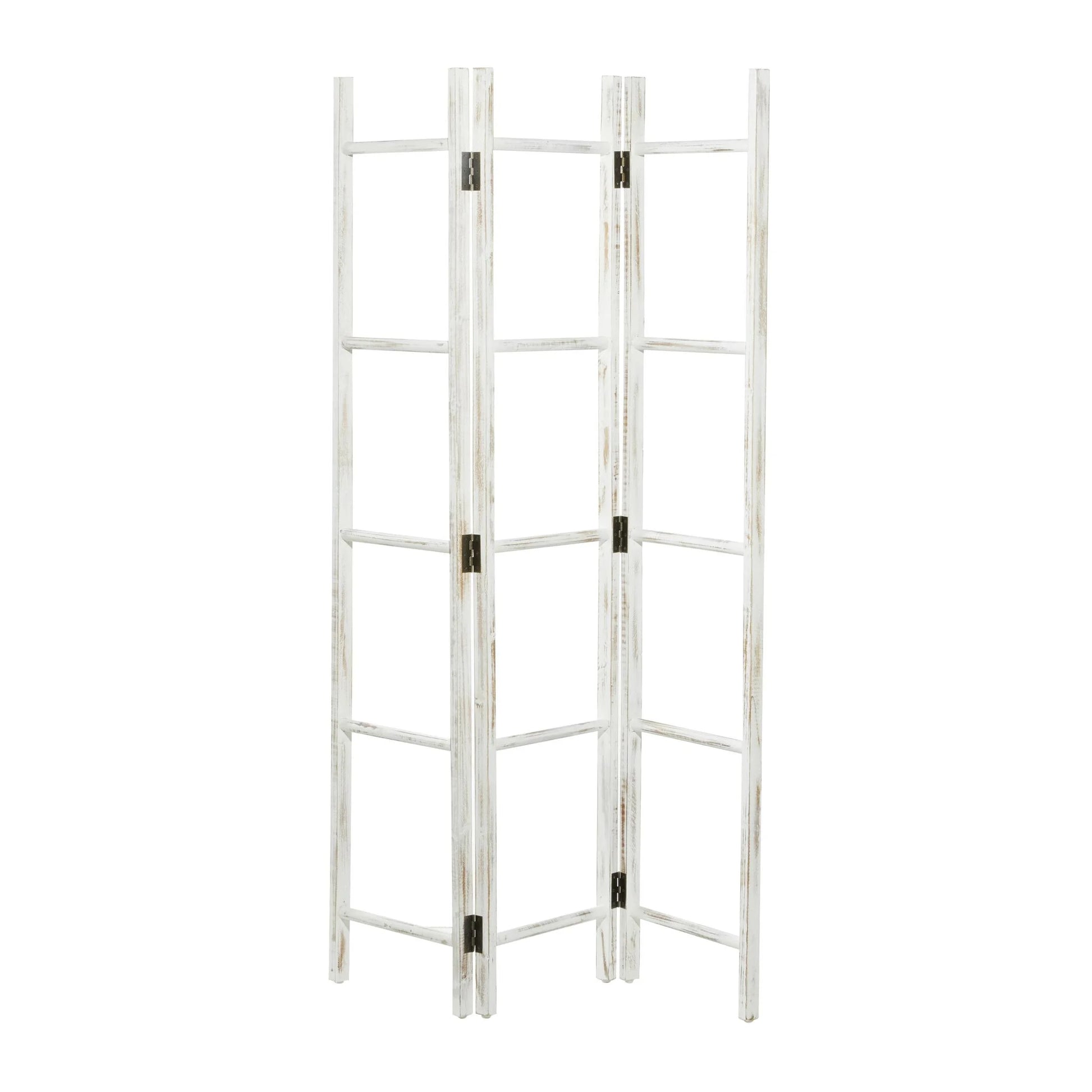 48" X 71" White Wood Ladder 15 Rung Ladder with 3 Panels, 1-Piece