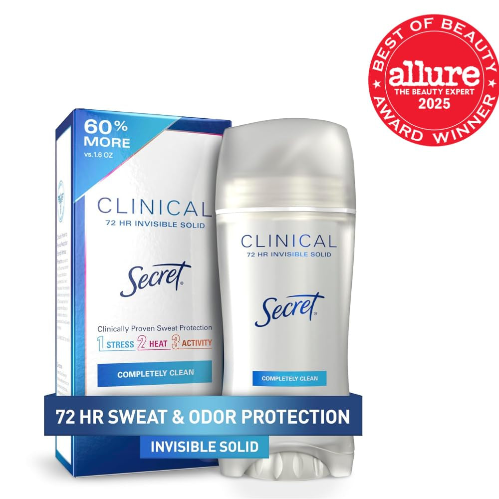 Clinical Strength Antiperspirant Deodorant for Women, 3X Stress Protection, 72Hr Sweat & Odor Protection, PH Balancing Minerals, Invisible Solid, Completely Clean Scent, 2.6 Oz