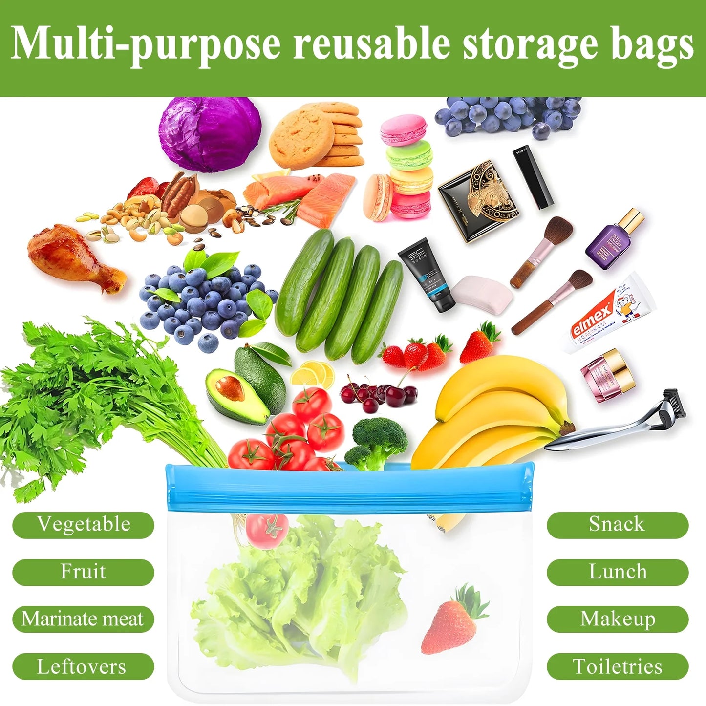 12 Pack Reusable Freezer Bags, Reusable Gallon Food Storage Bags Leakproof Bags