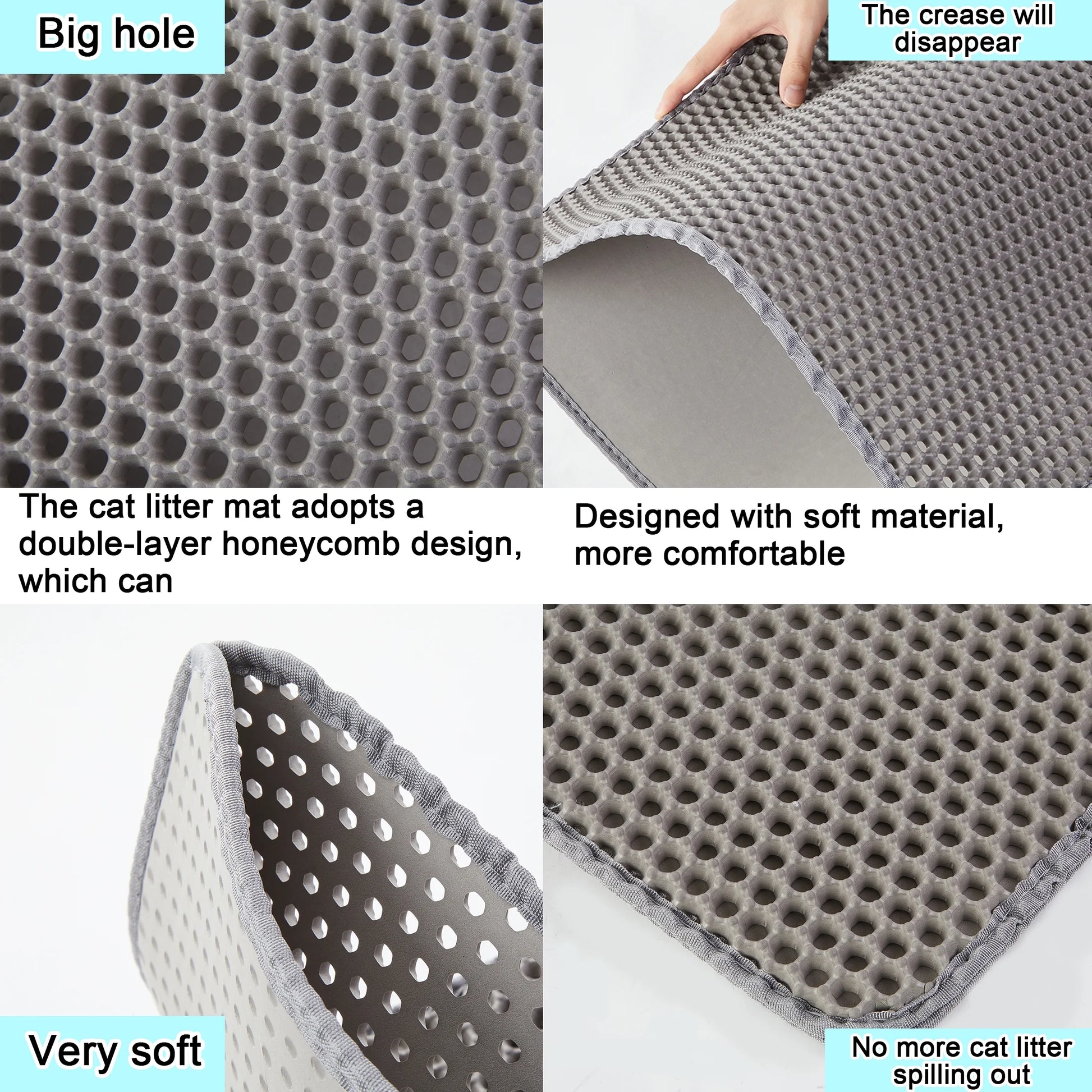 21"X29" Cat Litter Mat, Double Layer Urine-Proof & Waterproof, Honeycomb Scatter Control Trapping, Easier to Clean & Washable, Non-Slip (Dark Gray)