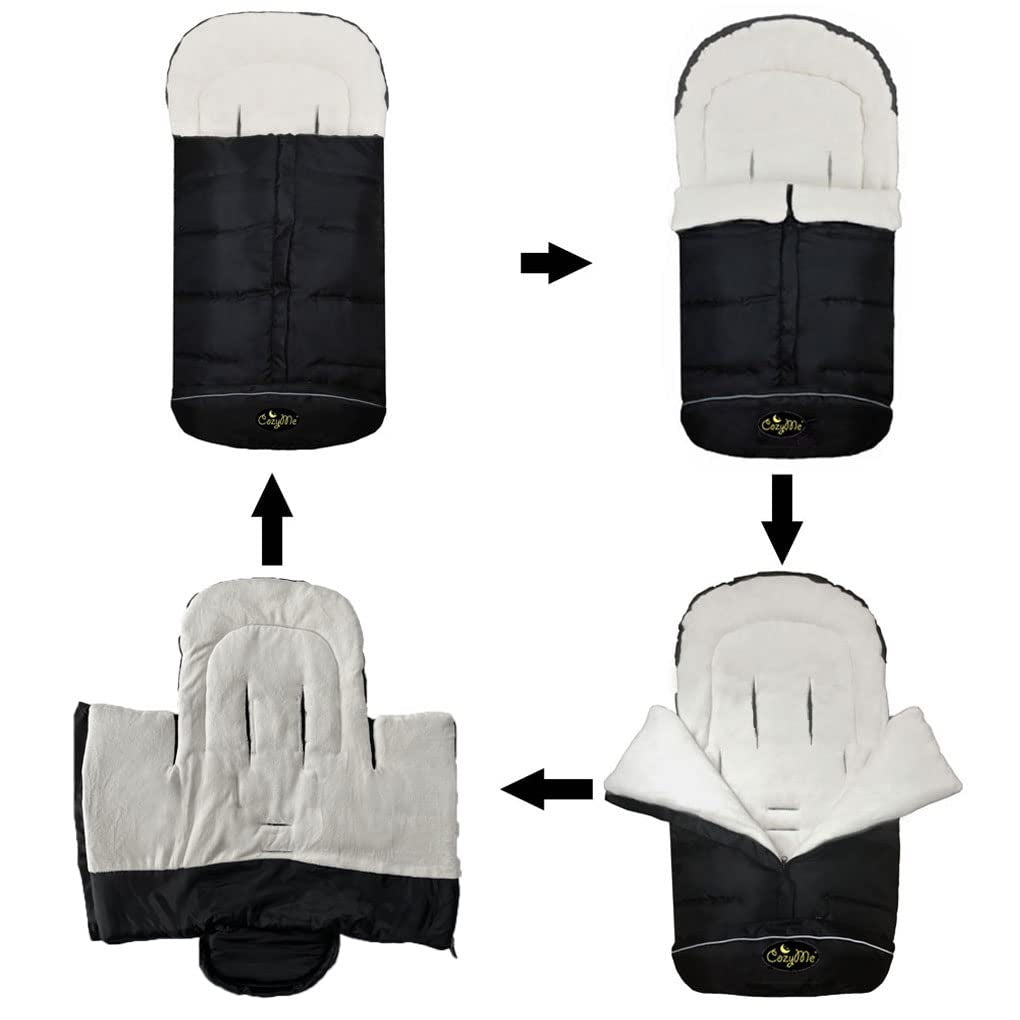 3 in 1 Winter Outdoor Tour Toddler Universal Stroller Sleeping Bag, Waterproof Footmuff, Length/Height/Temperature Adjustable Baby Bunting Bag, Black