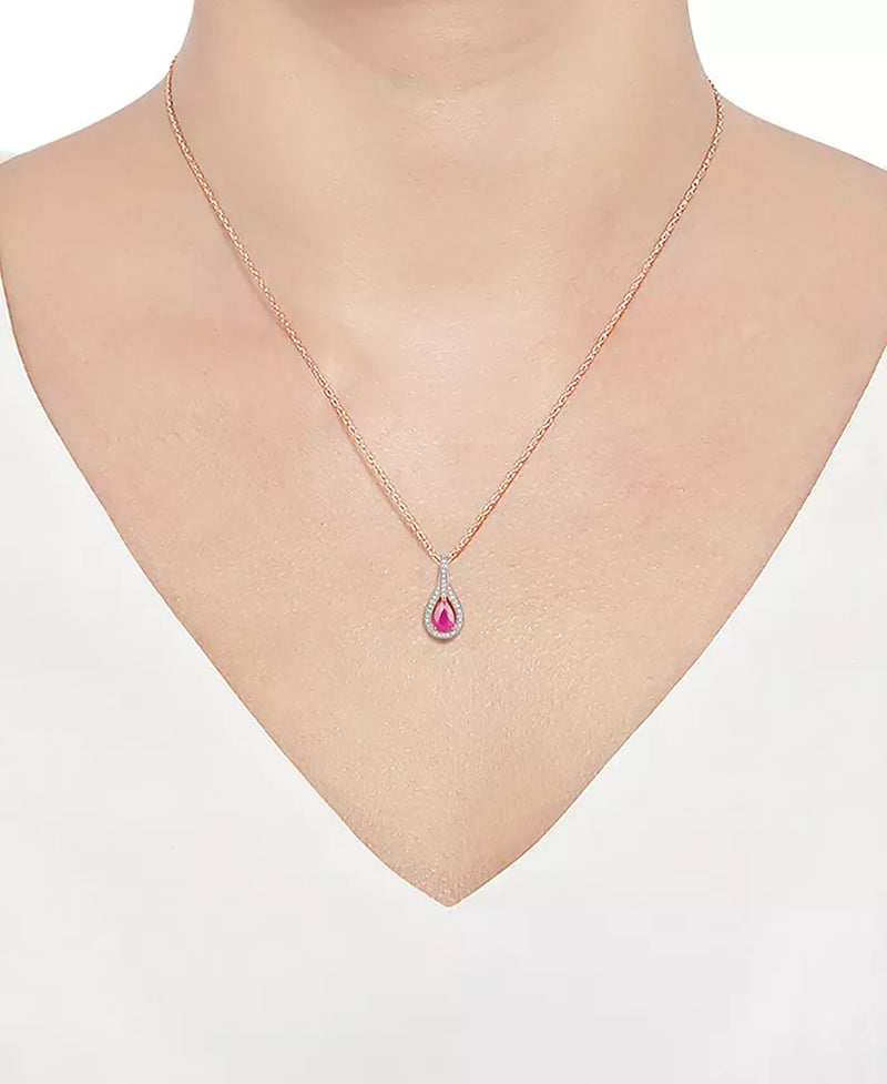 2-Pc. Set Ruby (1 Ct. T.W.) & Diamond (1/20 Ct. T.W.) Pendant Necklace & Matching Drop Earrings in Sterling Silver (Also Available in Sapphire or Emerald)