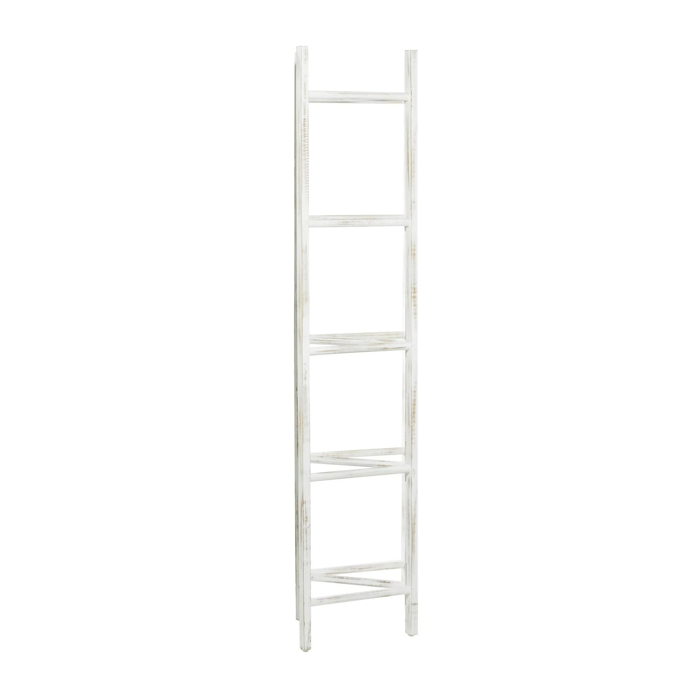 48" X 71" White Wood Ladder 15 Rung Ladder with 3 Panels, 1-Piece