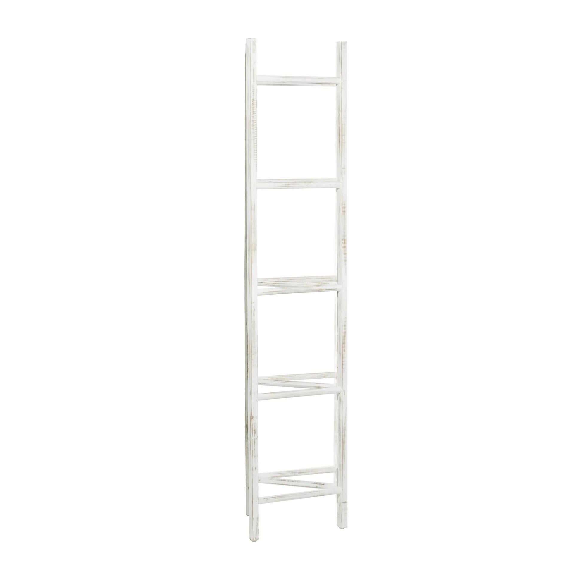 48" X 71" White Wood Ladder 15 Rung Ladder with 3 Panels, 1-Piece