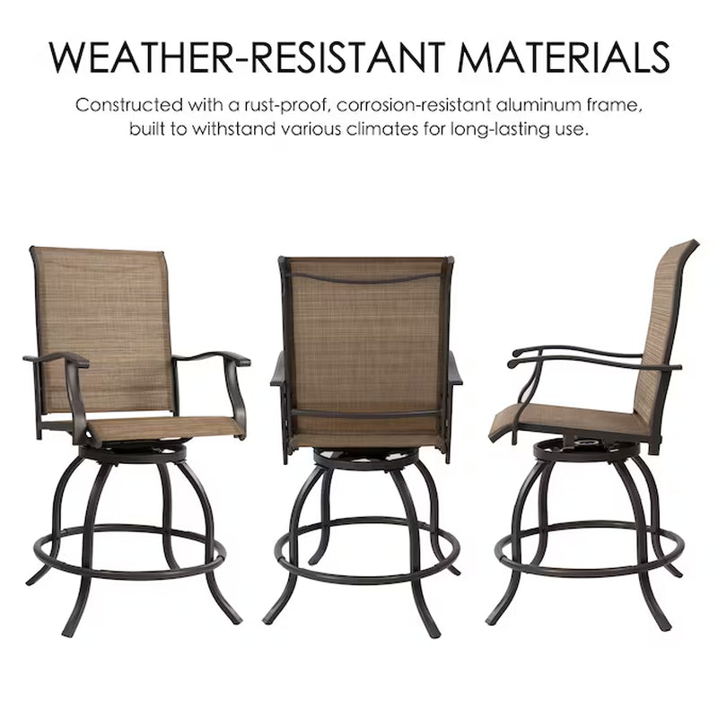 Patio Chairs Set of 2 Brown/Powder Coated Steel Frame Swivel Bar Stool Chair with Beige Woven Seat