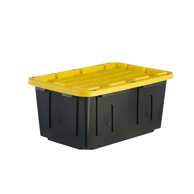 Commander Medium 16 -Gallons ( 64 -Quarts ) Black and Yellow Stackable Tote with Standard Snap Lid