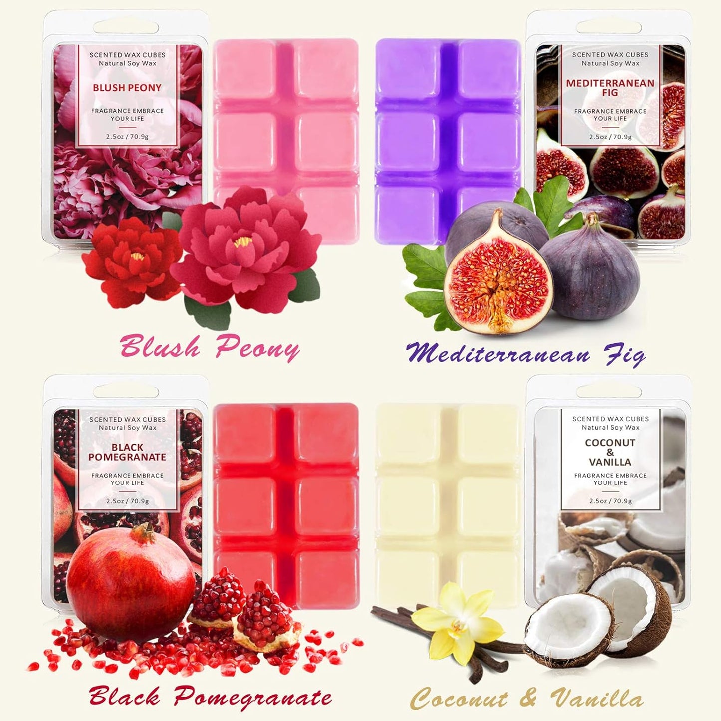 Wax Melts Wax Cubes, Scented Wax Melts for Warmer, Blush Peony, Mediterranean Fig, Black Pomegranate, Coconut Vanilla, Mint & White Jasmine, Winter Cedarwood, Pumpkin and Apple& Cinnamon(8X2.5Oz)
