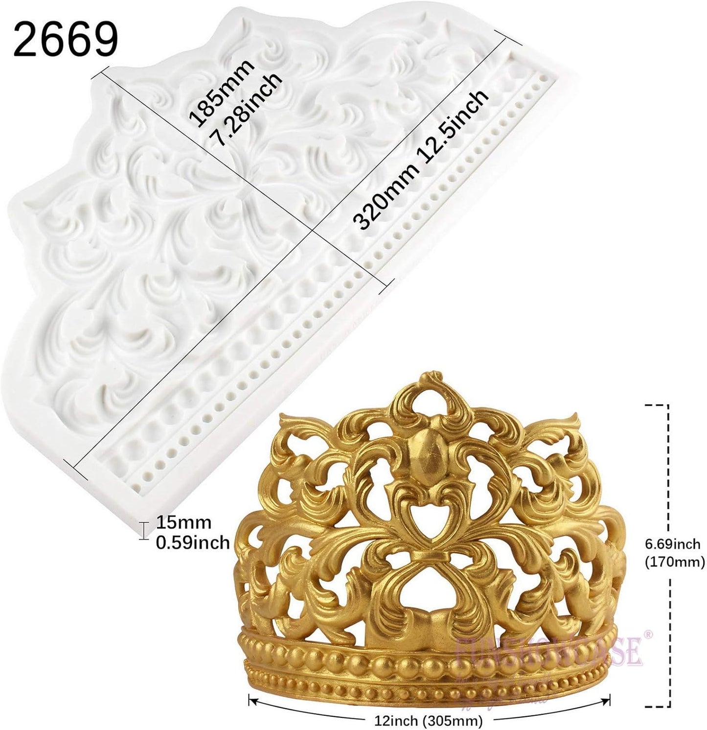 Crown Cake Topper Mold Height 4.5-6.7Inch, Baroque Style Large and Small
