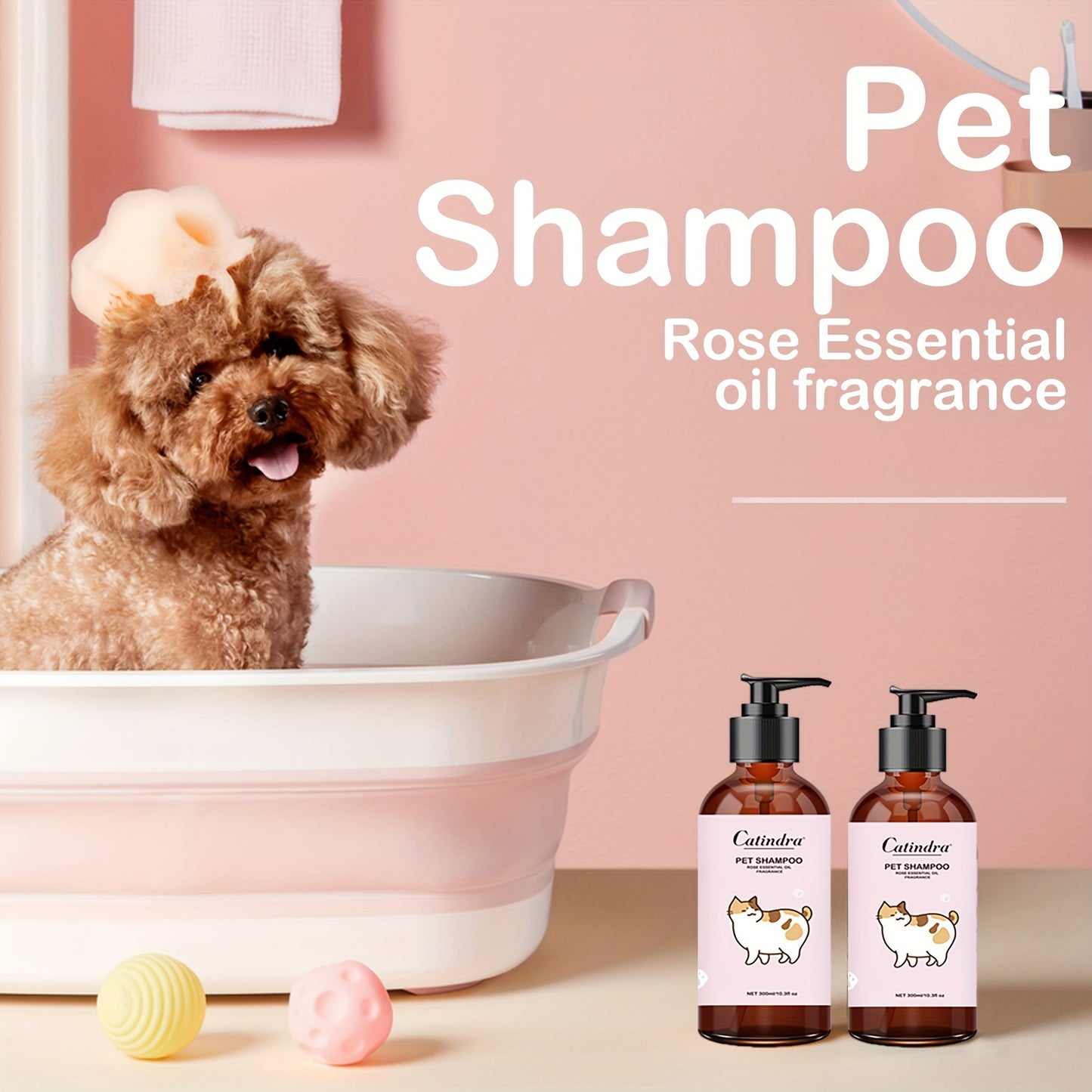 1pc GentleCare Catindra Pet Shampoo - Soothing Rose Essential Oil Fragrance, Tear-Free Formula, Non-Irritating, Odor-Eliminating, Softening Fur Care for Dogs and Cats - 300ml Bottle