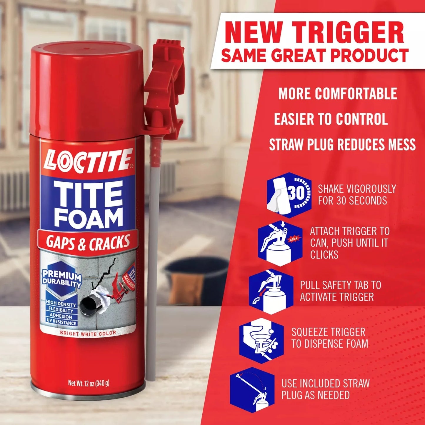 Tite Foam Insulating Foam Sealant Gaps & Cracks, Pack of 1, White 12 Oz Can