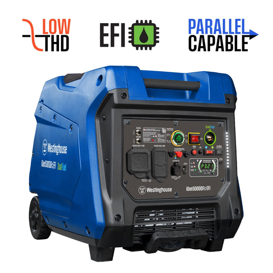 5000 Peak Watt Super Quiet Dual Fuel Portable Inverter EFI Generator, Remote Electric Start, Gas & Propane Powered, RV Ready, CO Sensor, CARB Compliant