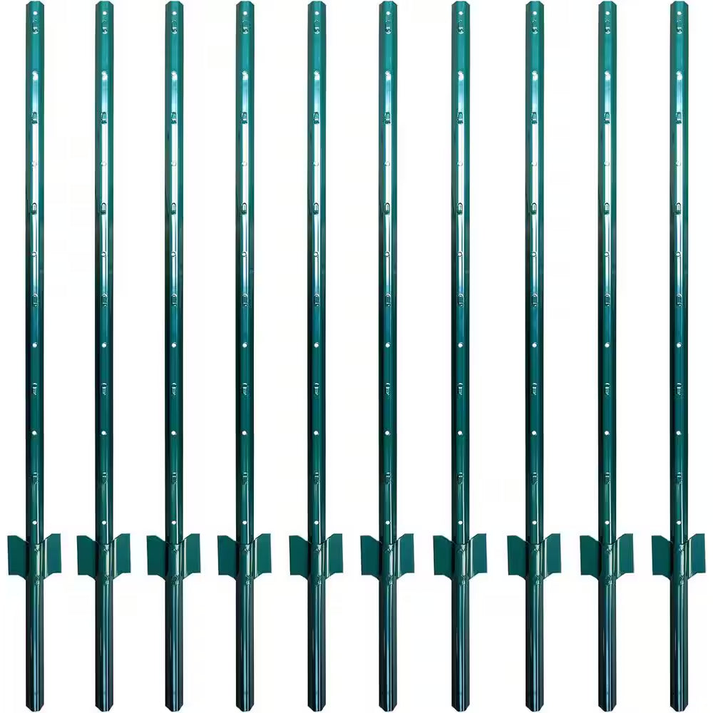 4 Ft. Fence Post Sturdy Duty Metal-Wire Fencing Steel Post for Outdoor in Green (10-Packs)