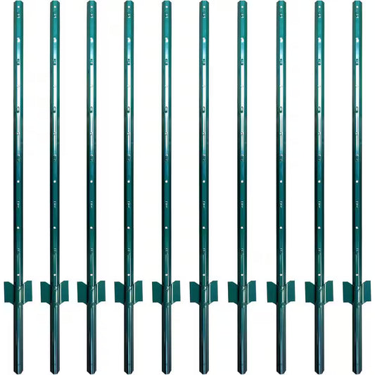 4 Ft. Fence Post Sturdy Duty Metal-Wire Fencing Steel Post for Outdoor in Green (10-Packs)