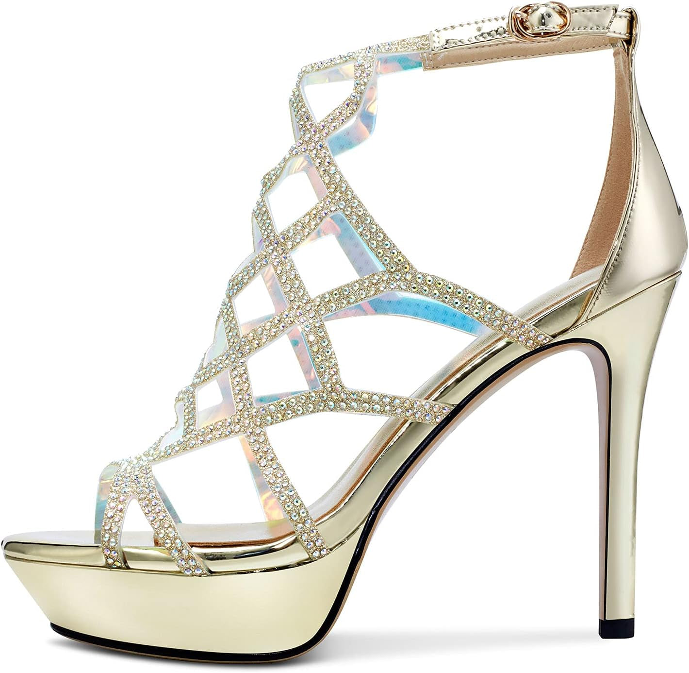 Women'S High Heels Platform Roman Strappy Sandals Open Toe Stilettos Diamond Bling Sandal 4.3" Heel Shoes