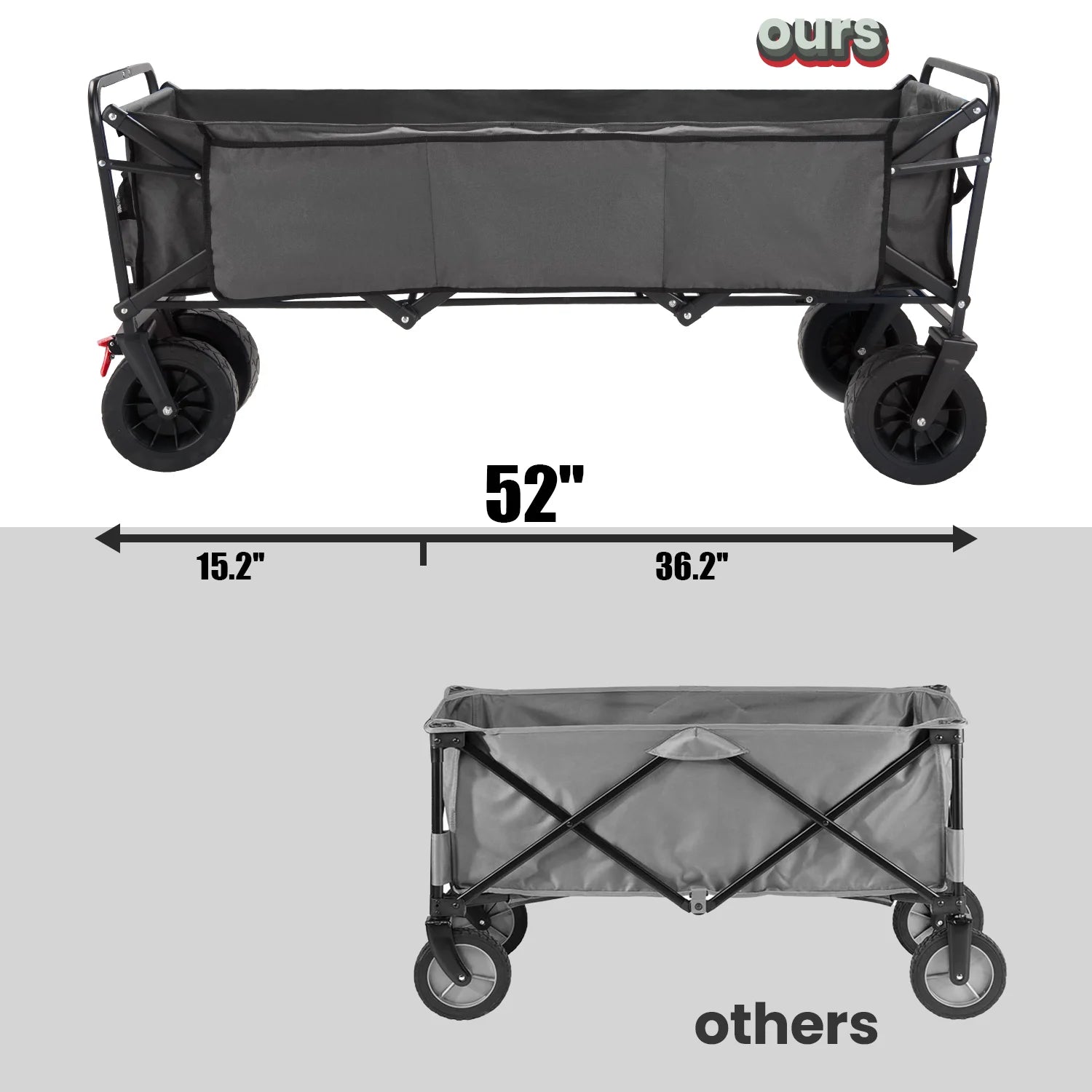 51.2" Large Collapsible Folding Wagon Cart, 560 Lbs Load Capacity, Heavy-Duty Steel Frame & Oversized Wheels for Grocery Shopping, Camping, Sports, Moving – Gray