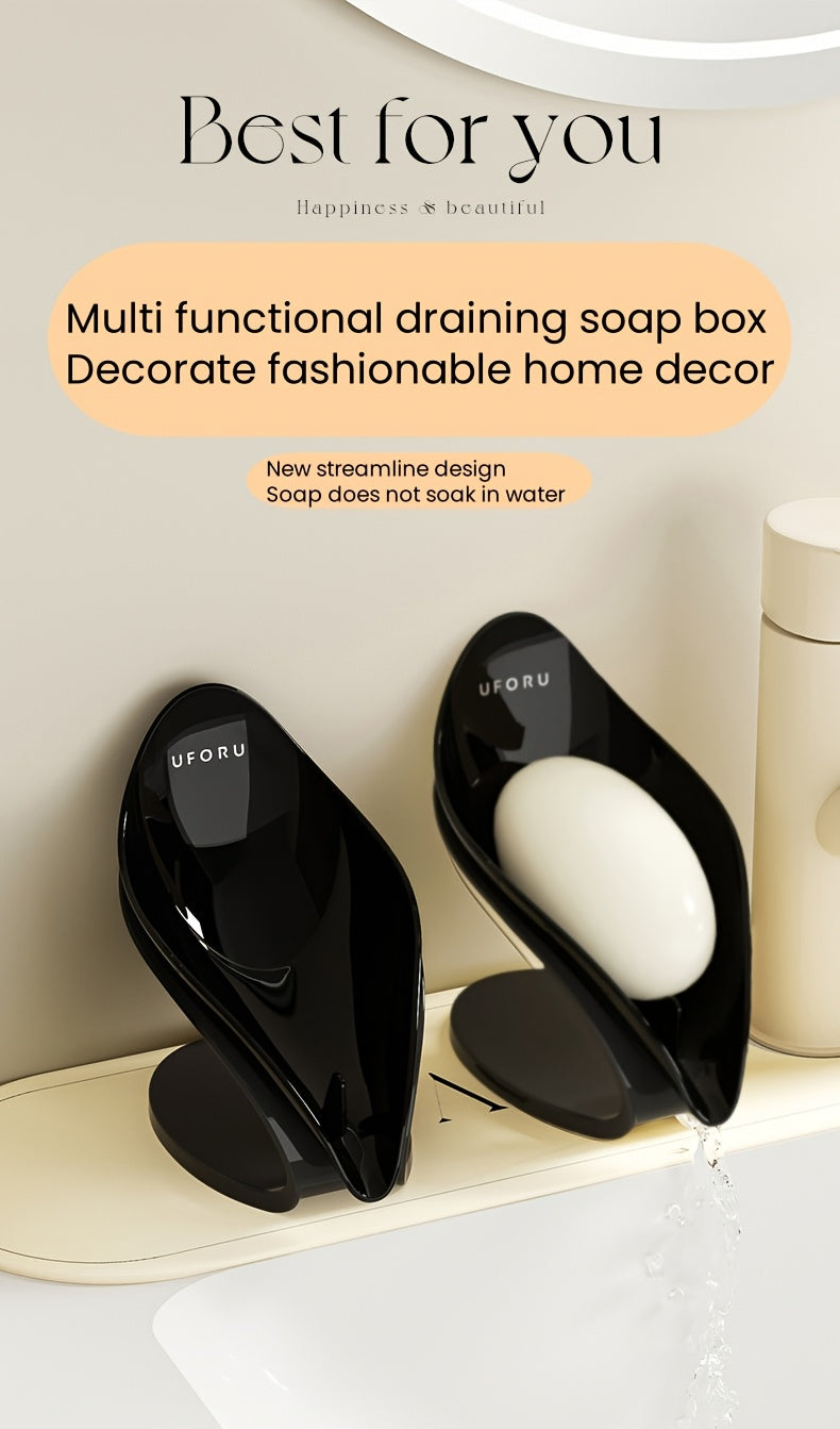 1pc Self Draining Soap Holder, Suction Cup Soap Dish, Shower Soap Bar Holder, Leaf Shape Soap Holder, Soap Dish Dispenser For Shower, Bathroom, Kitchen Sink Frame/art
