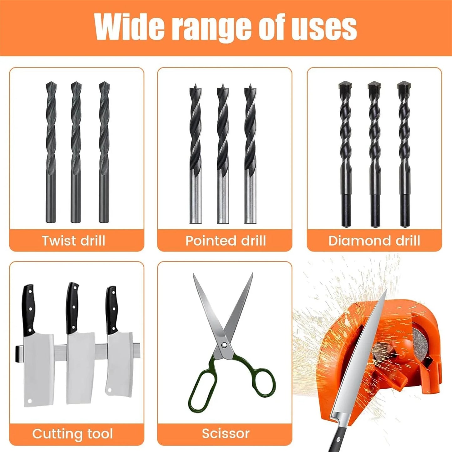 Drill Bit Sharpener Drill Bit Sharpener for All Bits Multipurpose Drill Bit Grinding Sharpener for High Speed Steel Masonry Carbide Cobalt & Tin Coated Drill Bits, 1X Drill Bit Sharpener