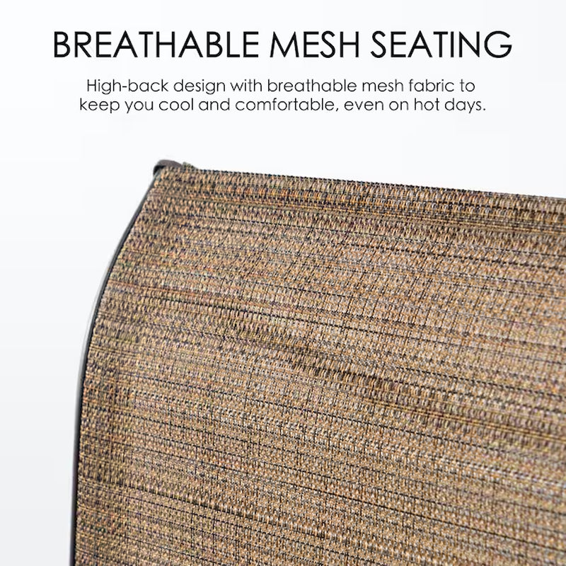 Patio Chairs Set of 2 Brown/Powder Coated Steel Frame Swivel Bar Stool Chair with Beige Woven Seat
