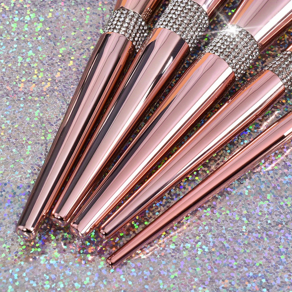 12/14pcs Luxe Makeup Brush Set with Glitter Handles - Includes Blush, Eyeshadow, Foundation Brushes & More - Nylon Bristles for All Skin Types - Fragrance-Free